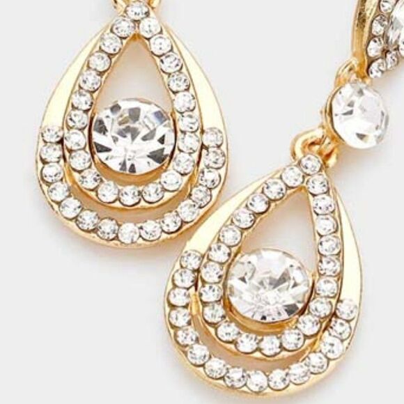 Bubble Stone Embellished Clear Teardrop Evening Earrings - Picture 2 of 5